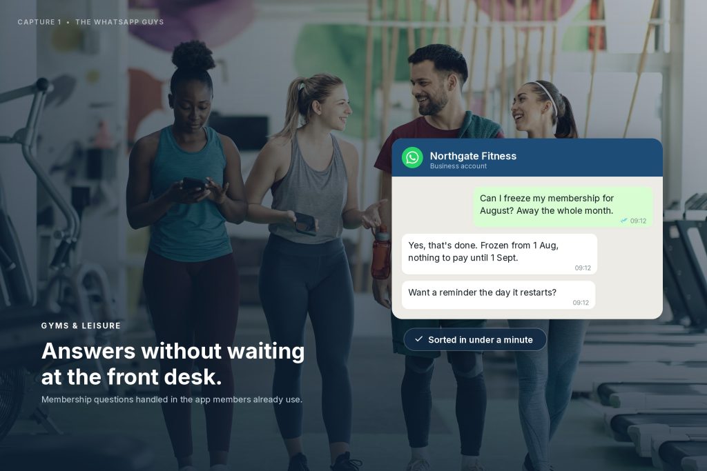 Gym members getting a membership freeze confirmed on WhatsApp