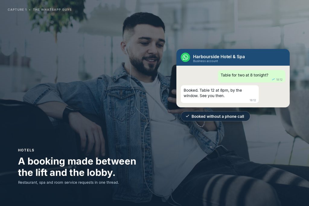 A hotel guest booking a restaurant table on WhatsApp