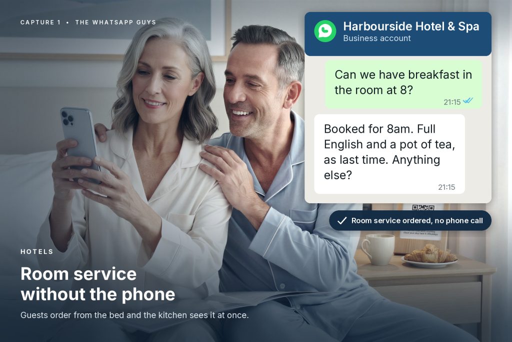 A hotel guest ordering breakfast from the room on WhatsApp