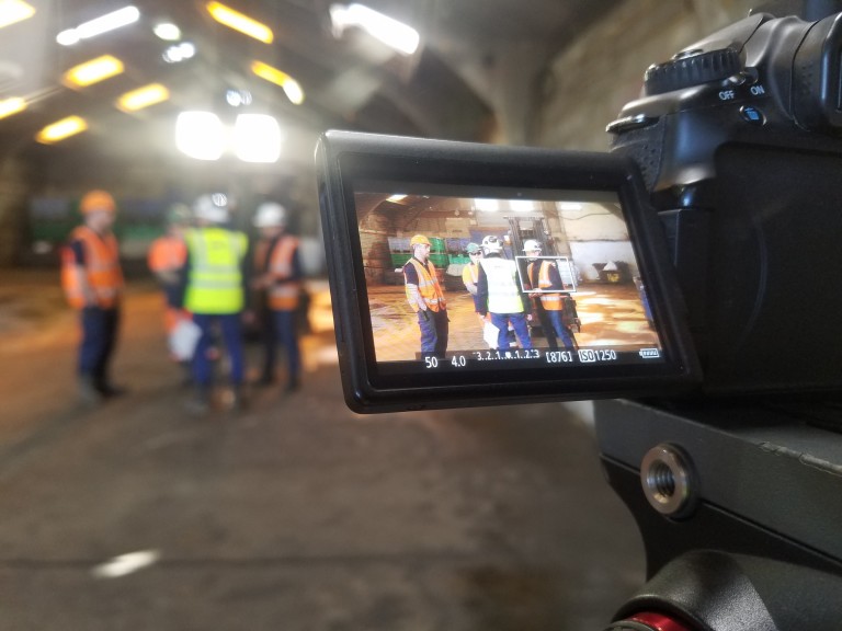 Filming a company story interview for a brand film