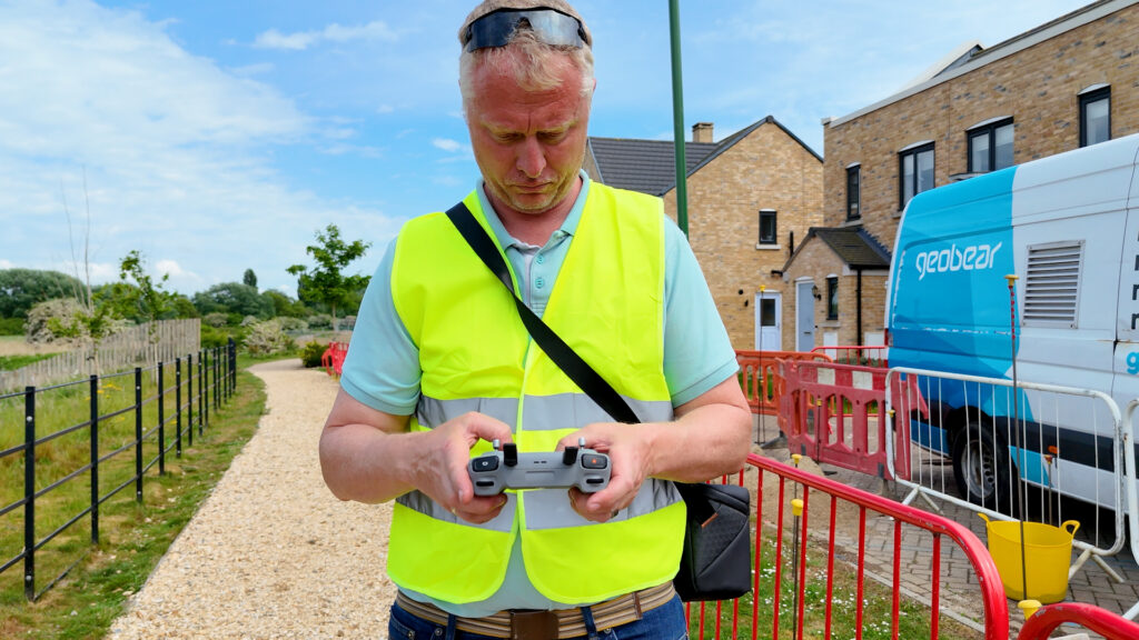 Aerial drone view of a UK construction and development site