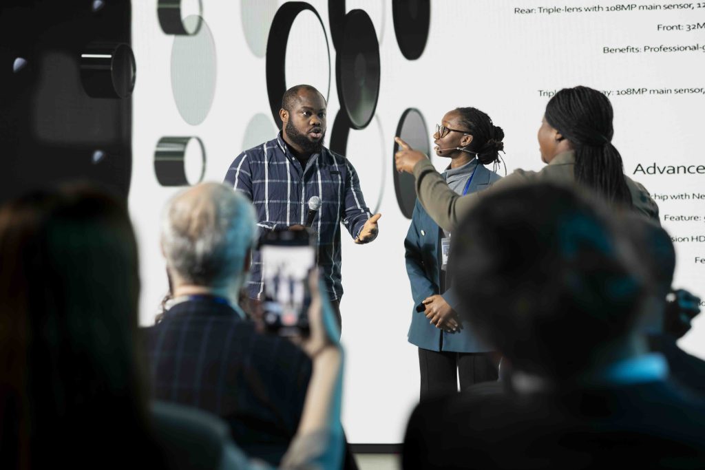 A trade show audience during a session