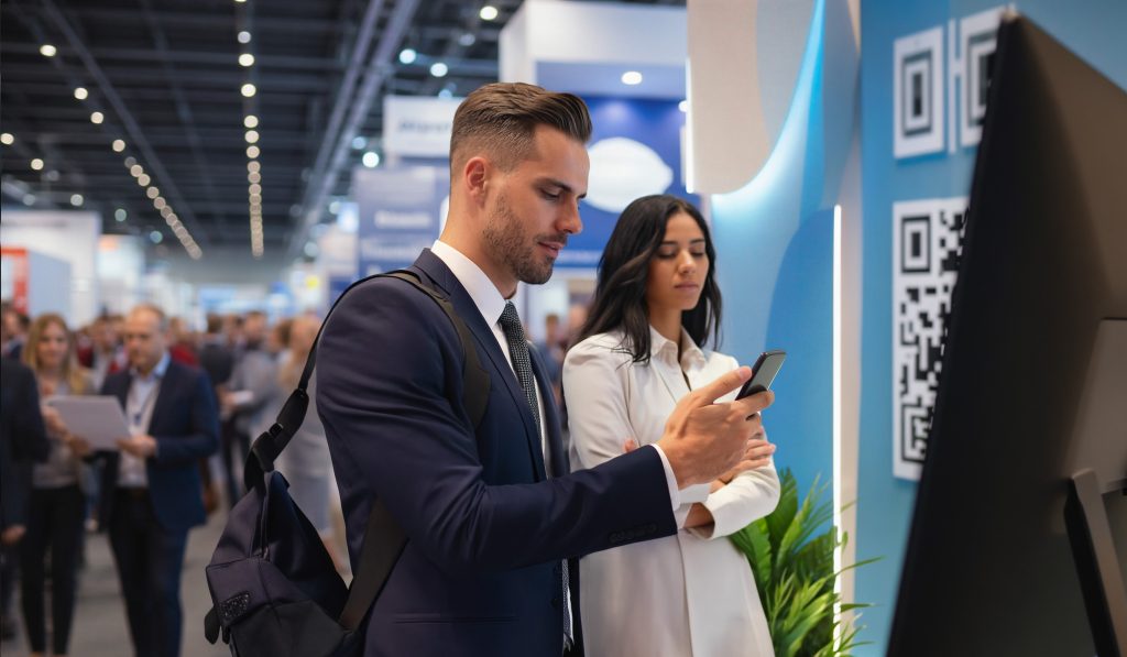 An exhibitor capturing a lead from a stand scan on WhatsApp