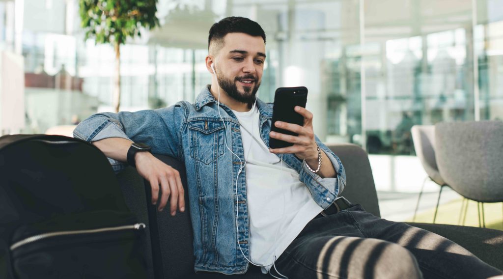 A parent using a phone at home