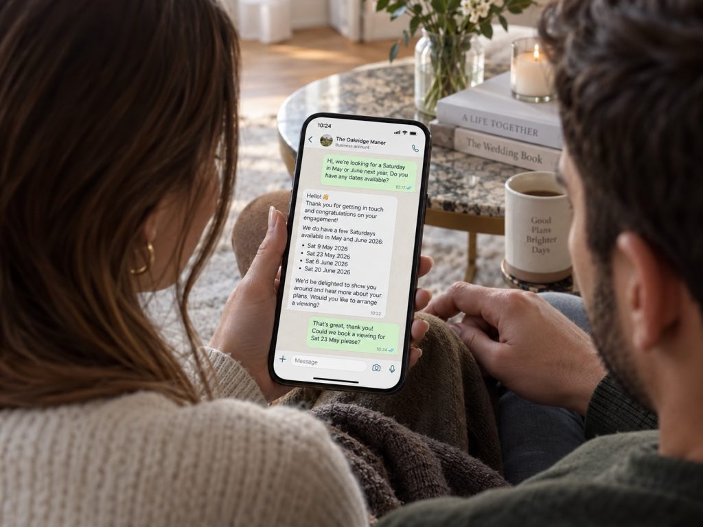 Two colleagues comparing options on their phones